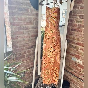 Farm Rio Caramel Raining Banana Print Linen Dress